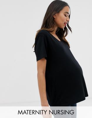 ASOS MATERNITY ASOS DESIGN MATERNITY NURSING V-NECK T-SHIRT IN BLACK,AM176 M