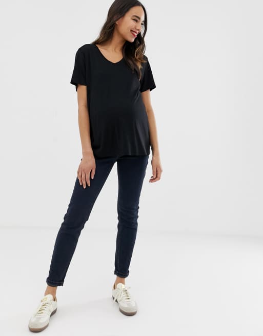 ASOS DESIGN Maternity nursing v-neck t-shirt in black