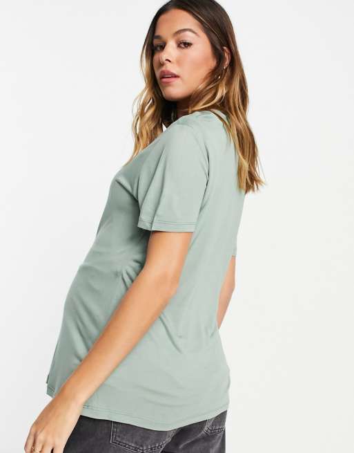 ASOS DESIGN Maternity nursing v neck t-shirt in khaki