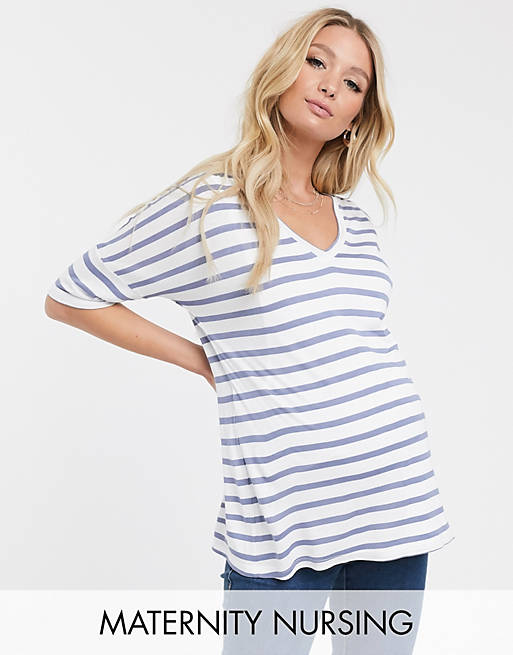 ASOS DESIGN Maternity nursing v neck t-shirt in stripe