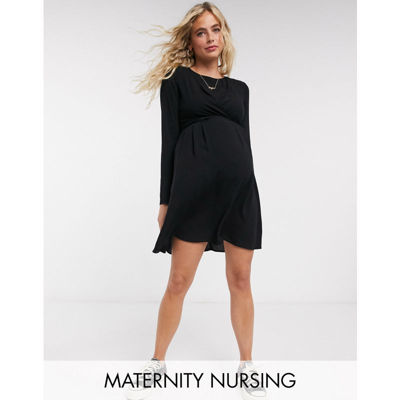 Vestiti Vestiti casual DESIGN Maternity - Nursing - Vestito a portafoglio corto a maniche lunghe nero