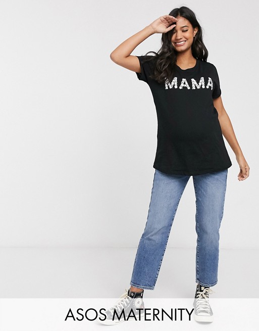 ASOS DESIGN Maternity nursing with floral mama in black