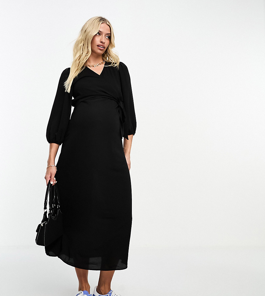 ASOS DESIGN Maternity nursing wrap midi dress in black
