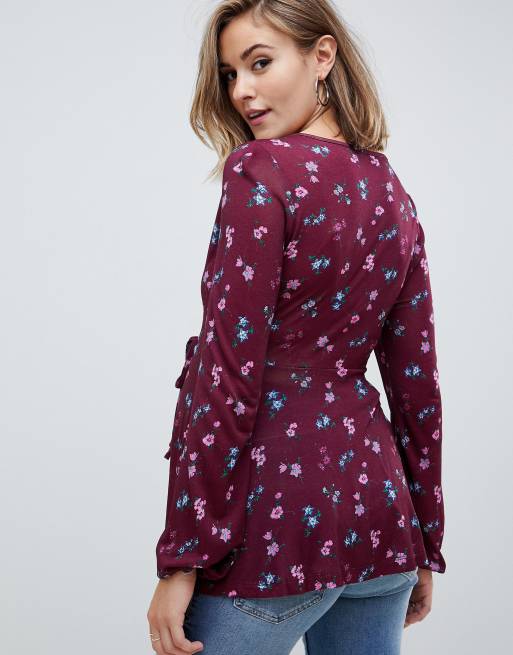 ASOS BLUE FLORAL MATERNITY/ NURSING LAYERED TOP SIZE 16