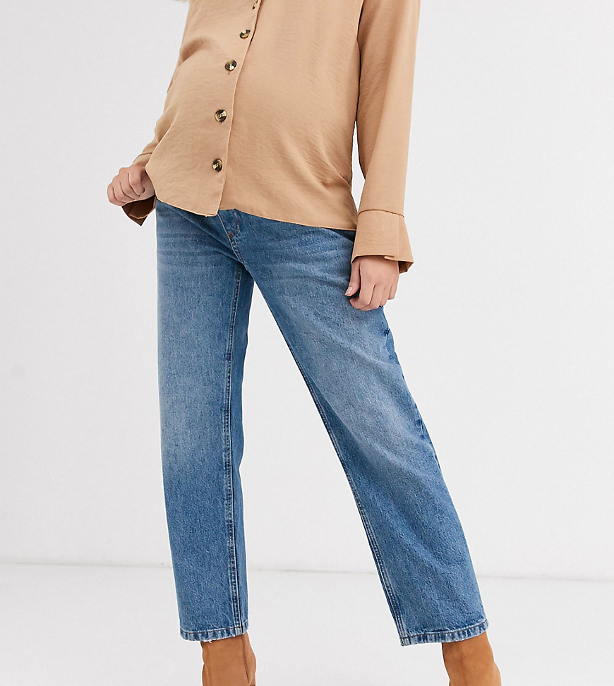 ASOS DESIGN Maternity - 'Off duty' - Jeans met normale taille in medium vintage wassing-Blauw