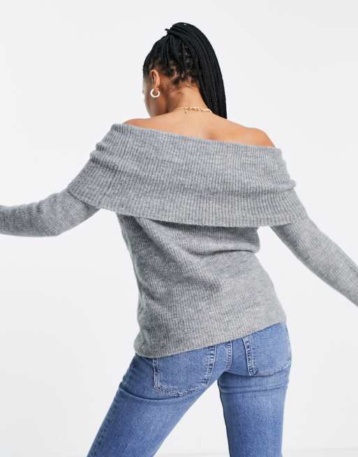 ASOS DESIGN Maternity off shoulder jumper in grey marl