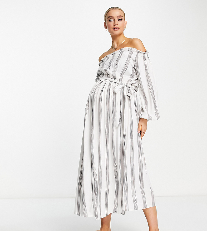 Asos Maternity Asos Design Maternity Off Shoulder Midi Beach Dress In Stripe-multi