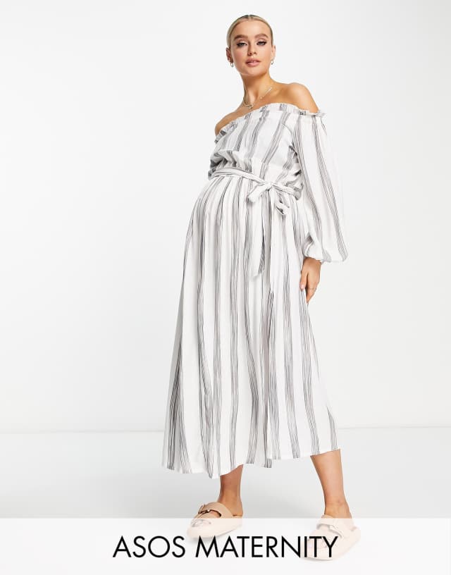 ASOS DESIGN Maternity off shoulder midi beach dress in stripe