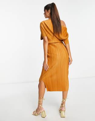 ASOS DESIGN Maternity off shoulder wrap plisse midi dress in soft