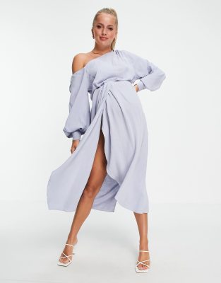 blouson one shoulder dress in satin