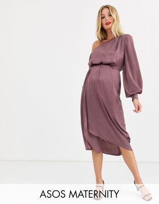 asos edition blouson one shoulder dress in satin