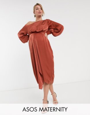 asos edition blouson one shoulder dress in satin