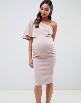ASOS DESIGN Maternity one shoulder cape midi dress-Pink