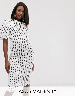 ASOS DESIGN Maternity one shoulder dalmatian print midi dress-Multi