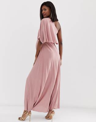 asos design one shoulder pleated crop top maxi dress