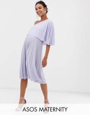 one shoulder pleated midi dress