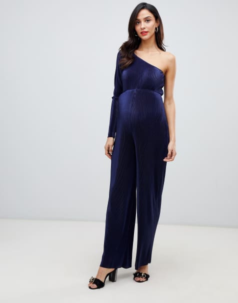 ASOS DESIGN Maternity one shoulder plisse jumpsuit