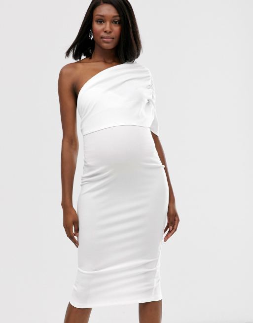 Maternity One Shoulder Ruched Midi Dress