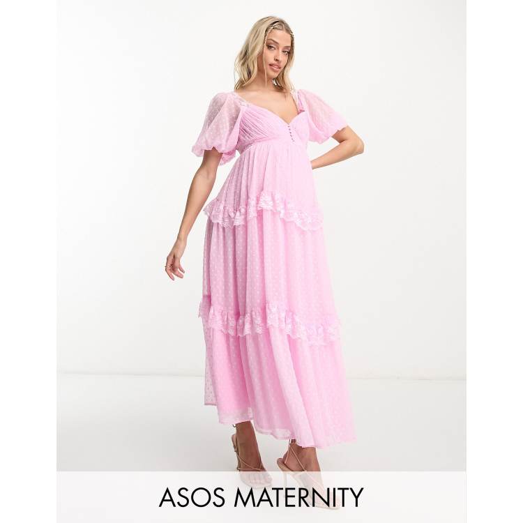 knee length dresses for ladies Light Pink Lace Mesh Overlay Maternity Maxi Dress – PinkBlush main image 0