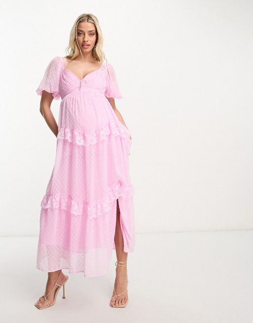 ASOS DESIGN Maternity midi dress with embellished cape detail in light pink