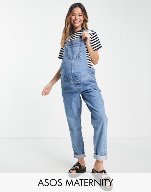 ASOS DESIGN Maternity 'original' denim dungarees in midwash