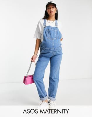 ASOS DESIGN Maternity 'original' denim dungarees in midwash