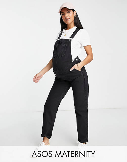 ASOS DESIGN Maternity 'original' denim overalls in washed black