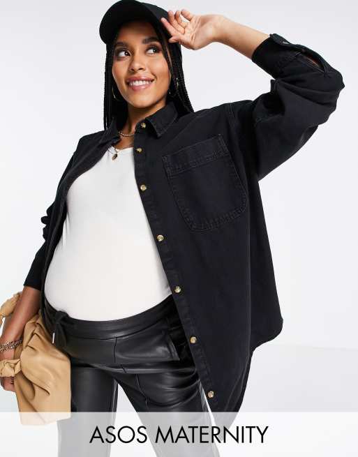 ASOS DESIGN Maternity - Original - Denim overhemd in zwart met wassing