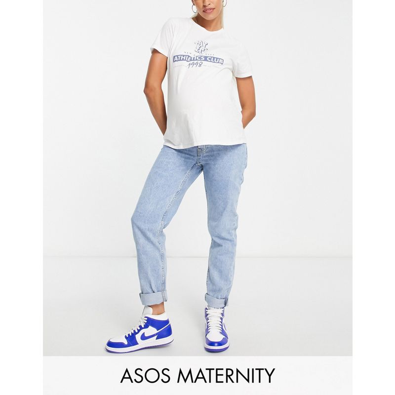DESIGN Maternity – Original – Mom-Jeans mit hohem, elastischem Seitenbund und heller Waschung