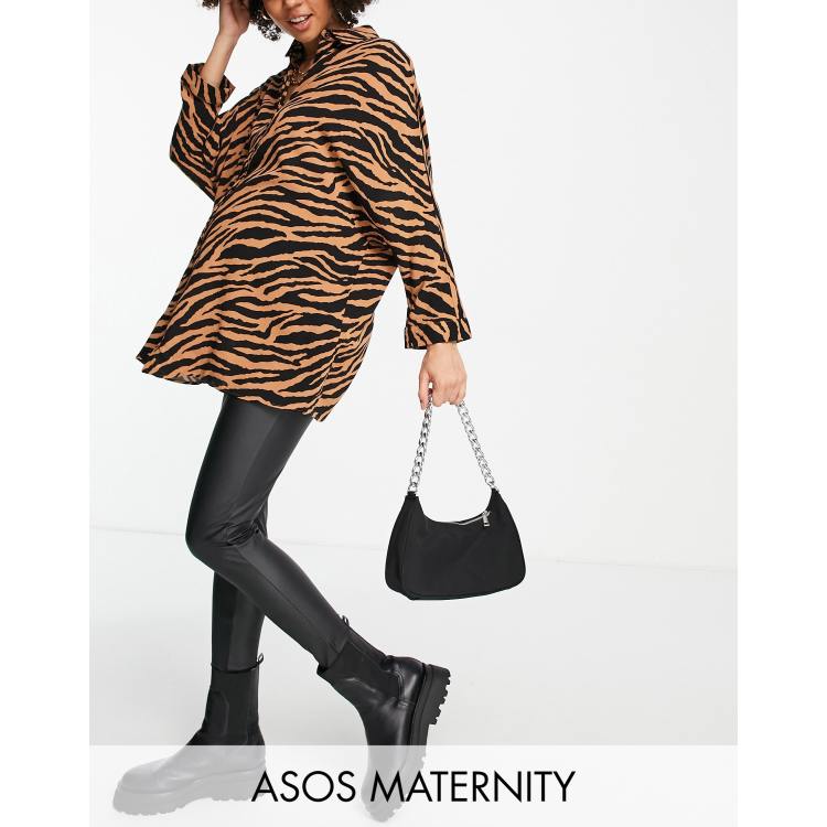 ASOS DESIGN Maternity over the bump band leather look leggings in black