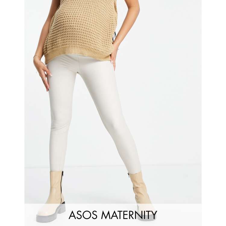 ASOS DESIGN Maternity over the bump band leather look leggings in stone