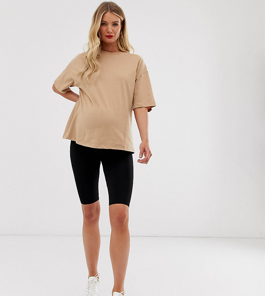 ASOS DESIGN Maternity over the bump basic legging shorts-Black