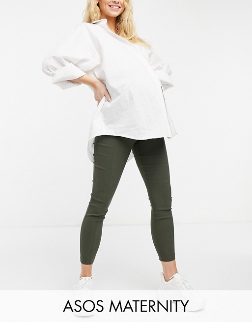 ASOS DESIGN Maternity over the bump high waist trousers in skinny fit in khaki