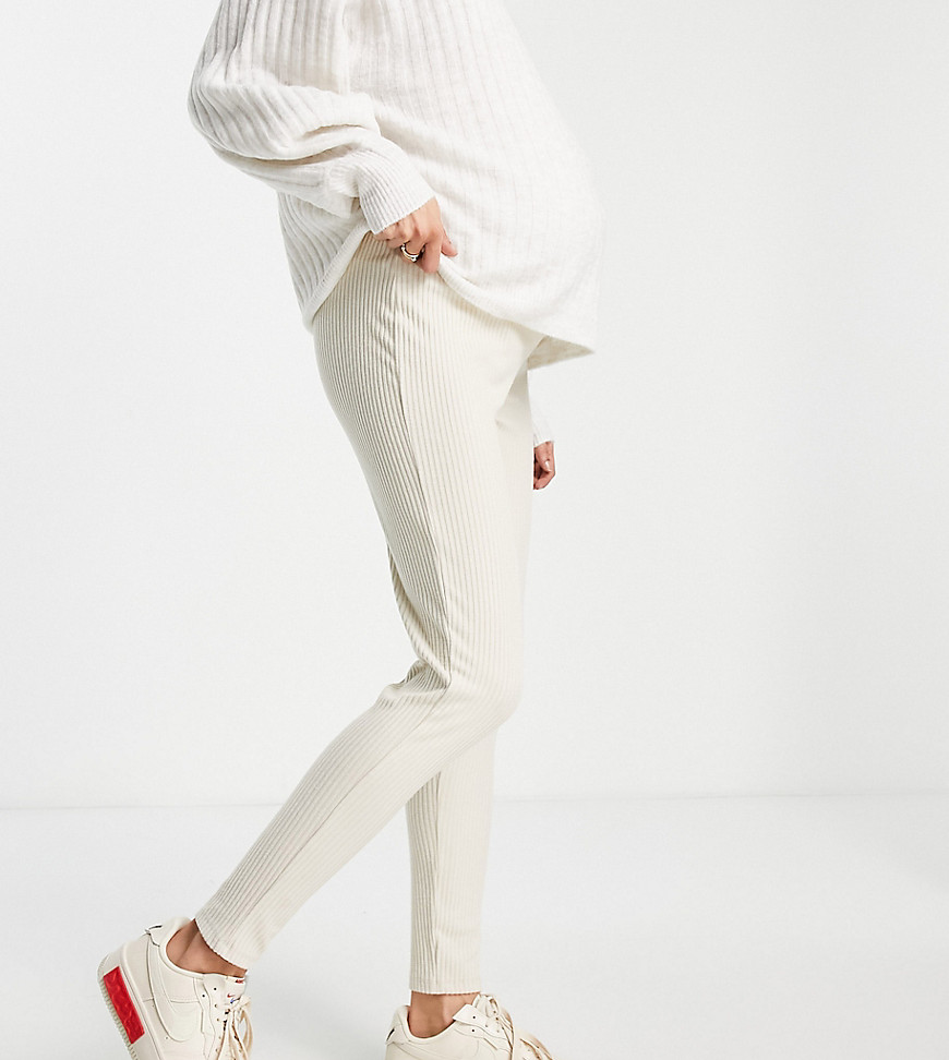 ASOS DESIGN Maternity over the bump legging with high waist in brushed rib in bone-Neutral