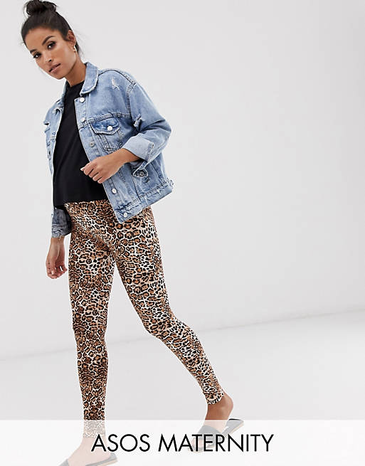 ASOS DESIGN Maternity over the bump leggings in leopard print