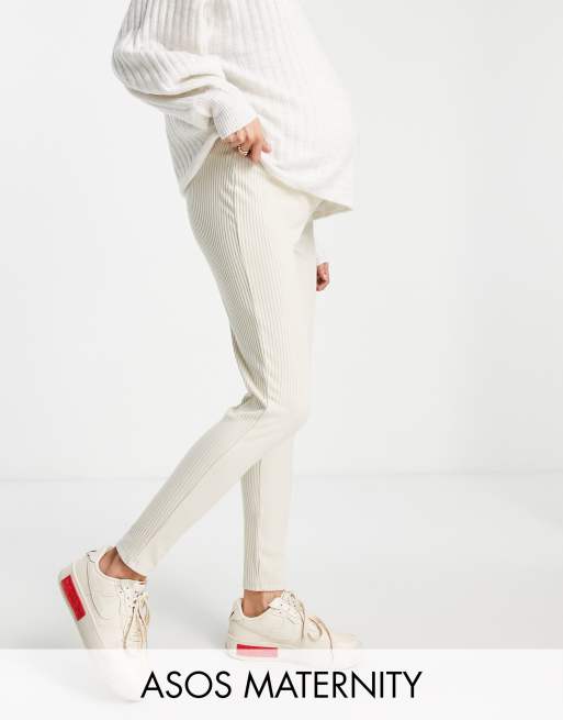 ASOS DESIGN Maternity over the bump leggings with high waist in brushed rib in bone