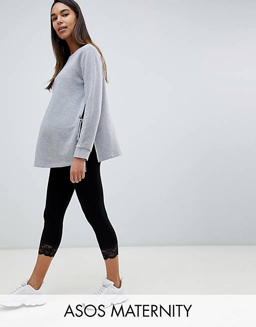 ASOS DESIGN  Maternity over the bump over the knee legging with lace hem