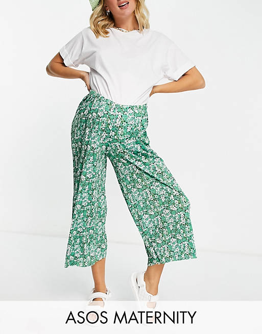 Trousers & Leggings Maternity over the bump plisse culotte trouser in ditsy floral print 