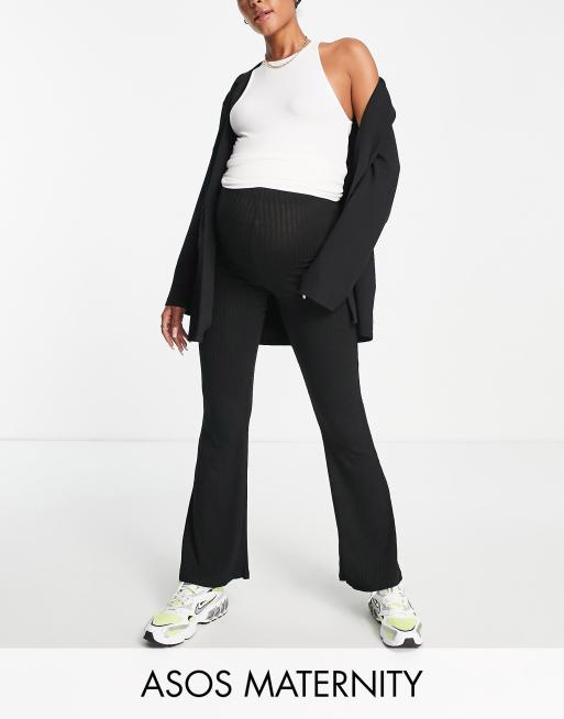ASOS DESIGN Maternity over the bump rib kick flare pant in black