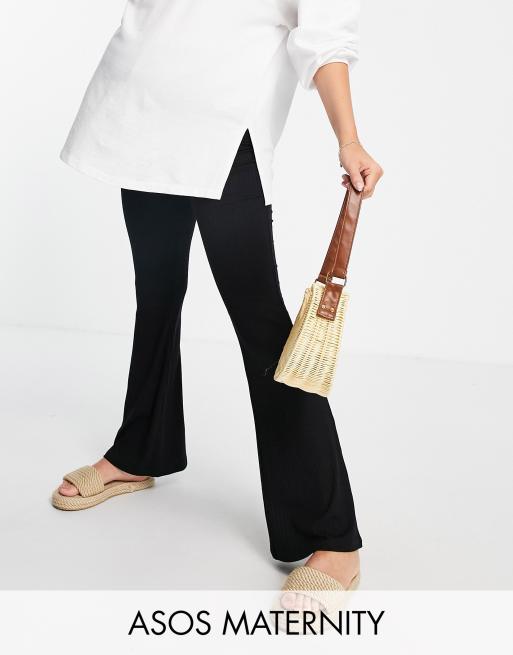 ASOS DESIGN Maternity over the bump rib kick flare pants in black