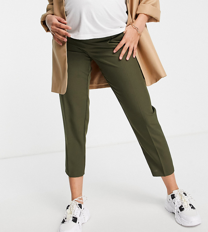 ASOS DESIGN Maternity over the bump tailored smart tapered pants in khaki-Green