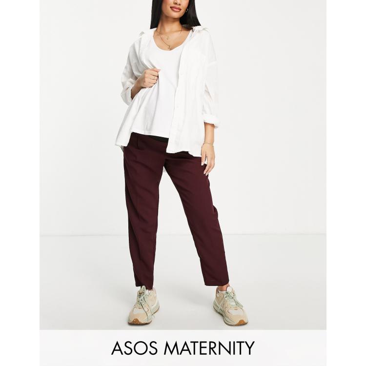 ASOS DESIGN Maternity over the bump tailored smart tapered pants in wine