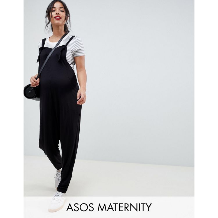 ASOS DESIGN maternity jersey dungaree jumpsuit in black