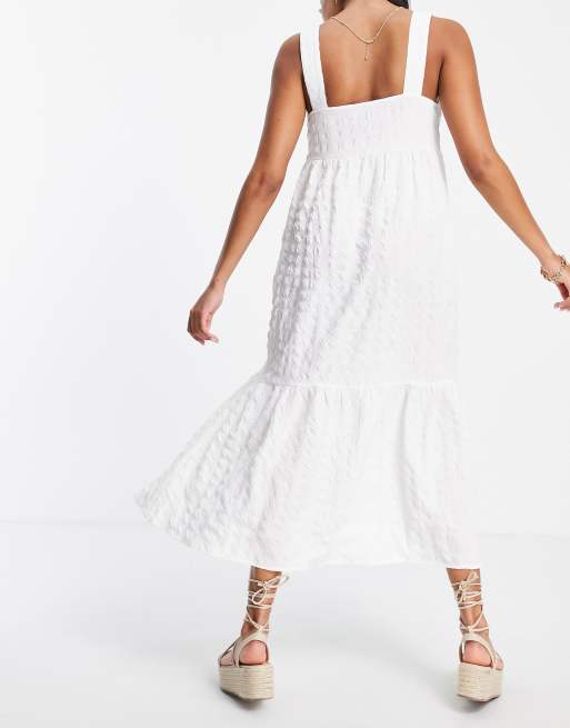 ASOS DESIGN Maternity overall midi sundress in bubble texture in white, 2 of 4