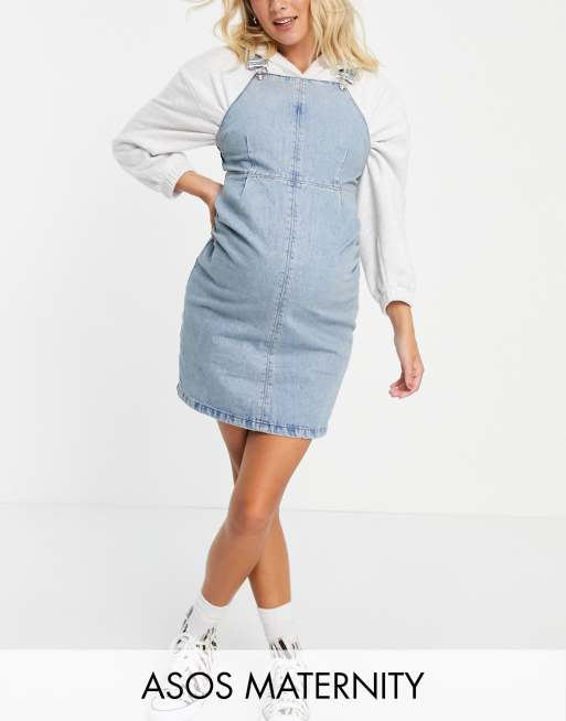 ASOS DESIGN Maternity denim boiler suit in mid wash