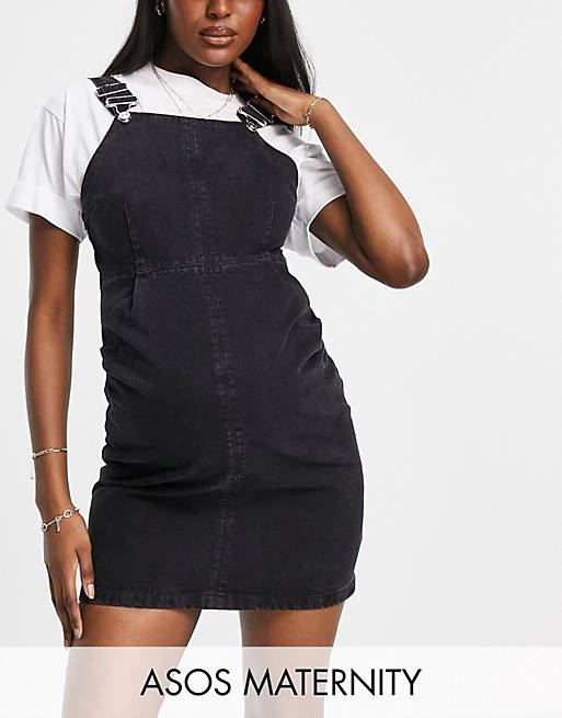 Ironisk blåhval Anemone fisk ASOS DESIGN Maternity overalls pinafore dress in washed black | ASOS