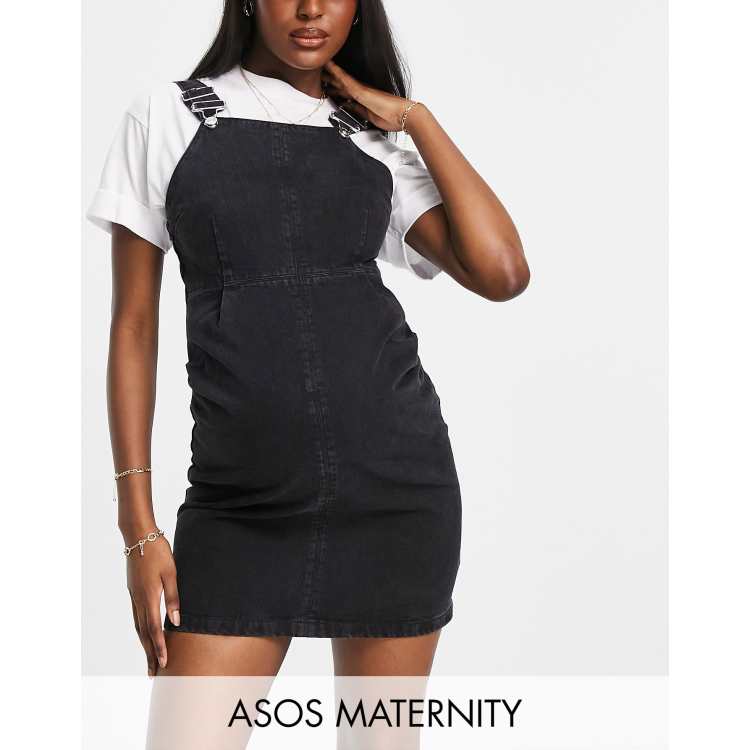 ASOS DESIGN Maternity overalls pinafore dress in washed black | ASOS