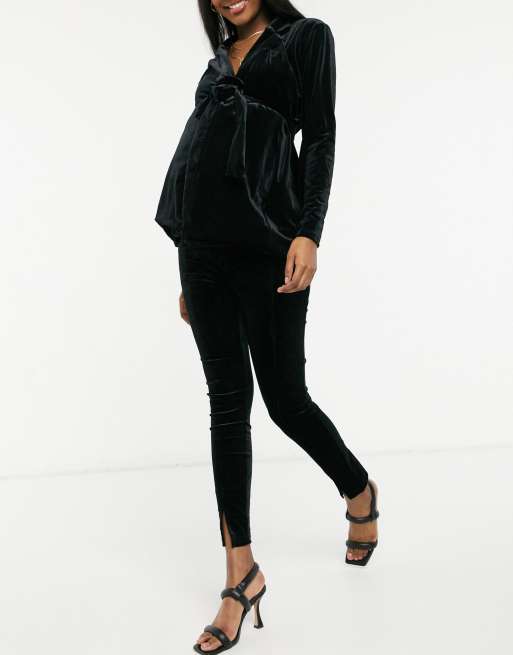 ASOS DESIGN Maternity over the bump band leather look leggings in black