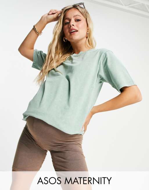 ASOS DESIGN Maternity – Oversize-T-Shirt in verwaschenem Salbeigrün