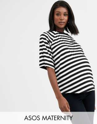 ASOS CURVE ASOS DESIGN MATERNITY OVERSIZED BOXY T-SHIRT IN STRIPE-MULTI,19S18507